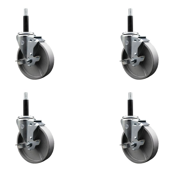 5'' Semi Steel Swivel 3/4'' Expanding Stem Caster Set with Brake, 4PK